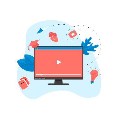 Webinar, internet konferansı, web tabanlı seminer, çevrimiçi eğitim, e-öğrenim düz tasarım konsepti