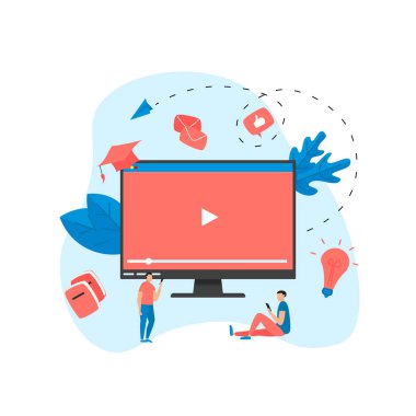 Webinar, internet konferansı, web tabanlı seminer, çevrimiçi eğitim, e-öğrenim düz tasarım konsepti