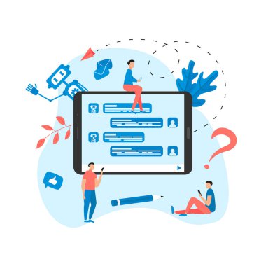 Web sayfası Şablonu. Chatbot işi konsepti. Sohbet robotu ile iletişim. Müşteri desteğinde yapay zeka