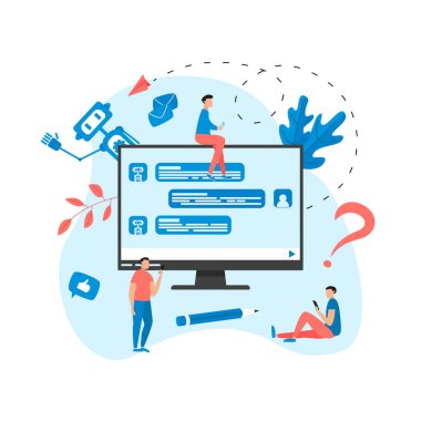 Web sayfası Şablonu. Chatbot işi konsepti. Sohbet robotu ile iletişim. Müşteri desteğinde yapay zeka