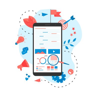 Dijital pazarlama ajansı, dijital medya kampanyası düz vektör illüstrasyonu kavramı