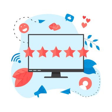 İnternette beş yıldızlı müşteri derecesi. Geri bildirim kavramı.