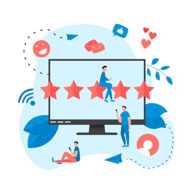 İnternette beş yıldızlı müşteri derecesi. Geri bildirim kavramı.