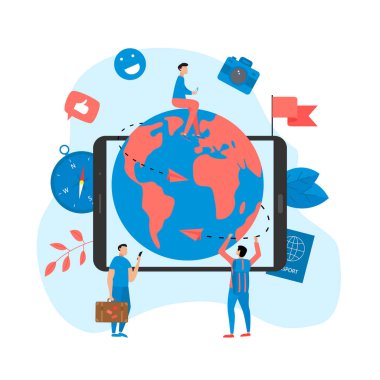 Gezegen Dünya iki uçakla seyahat için düz tasarım konsepti