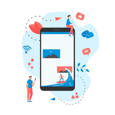 Dalga web sayfası çiziminde sörf yapan sörfçü. Web sayfası sörf kavramı