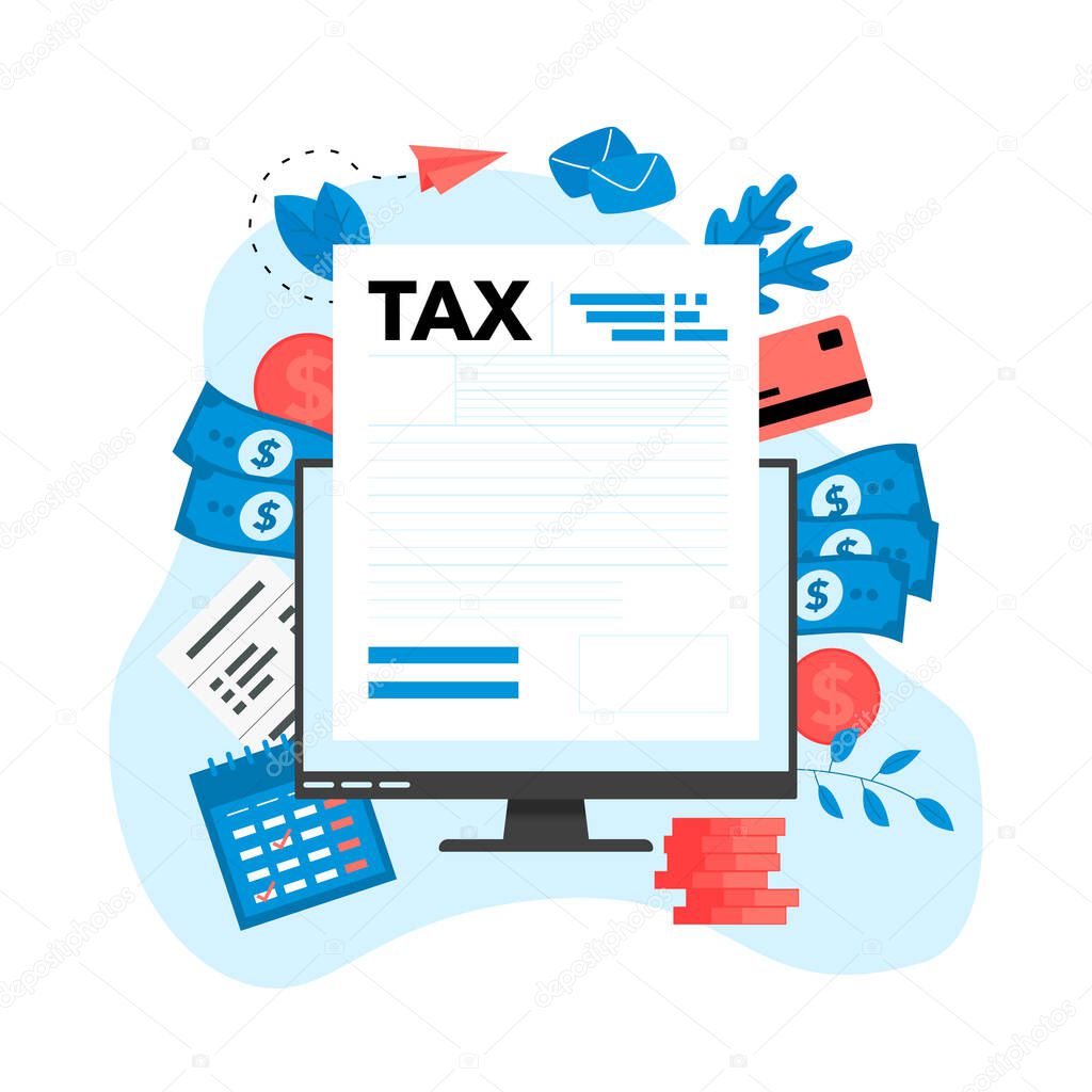Tax payment vector illustration concept. Filling tax form.