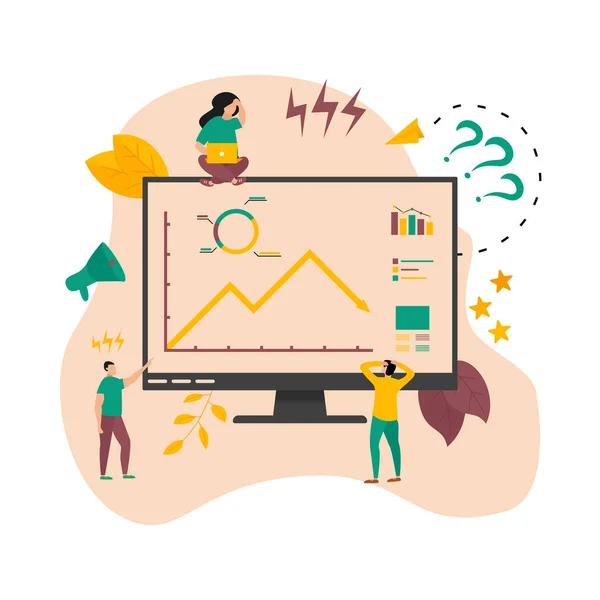 Conceito Ilustração Vetorial Design Plano Crise Mercado Ações Gráficos Financeiros —  Vetores de Stock