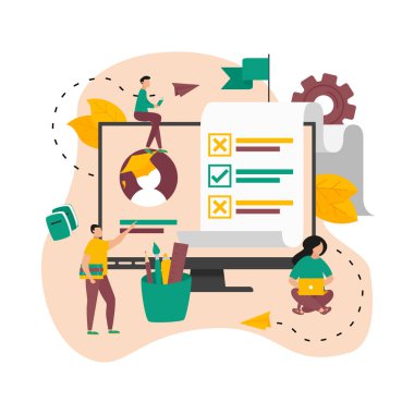 Çevrimiçi sınav ya da okulda ya da üniversitede test. Kontrol listesi olan modern bir cihaz cevap formu seçiyor. Çevrimiçi eğitim kavramı