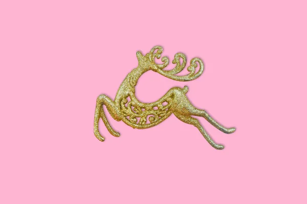 Golden Reindeer Pink Background Copy Space New Year Christmas Concept — Stock Photo, Image