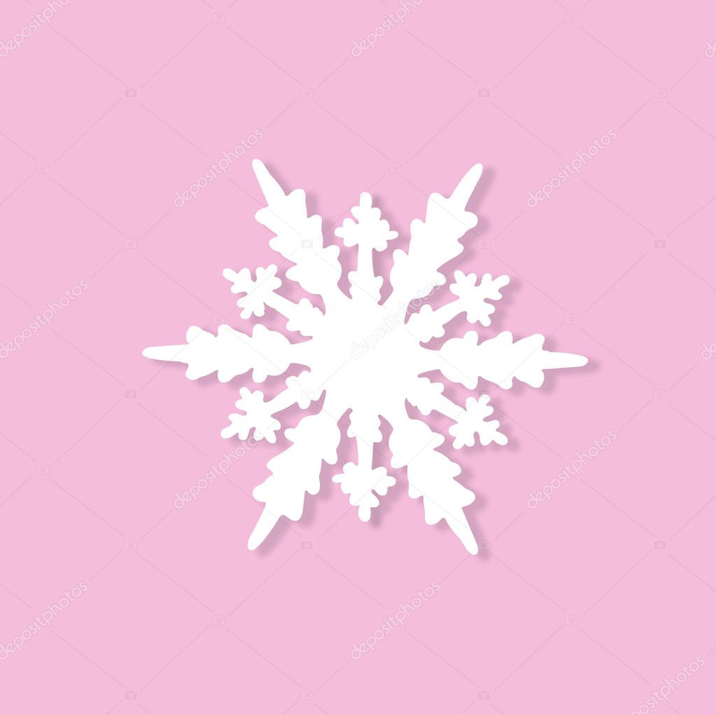 White christmas snowflake on pastel pink background, Christmas , New year greeting card