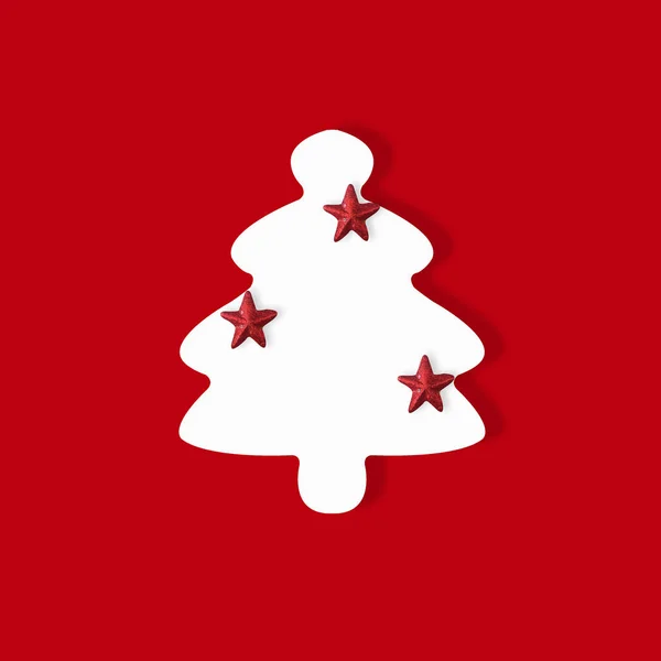 Árbol Navidad Hecho Por Papaer Blanco Con Estrella Roja Seasons — Foto de Stock