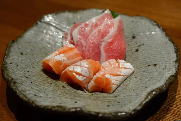 Losos Otoro Sashimi Wasabi Japonské Gurmánskou Kuchyni — Stock fotografie