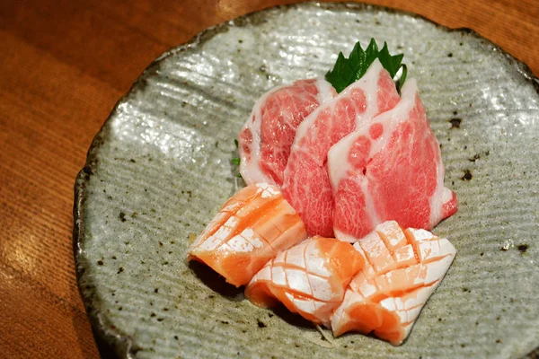 Losos Otoro Sashimi Wasabi Japonské Gurmánskou Kuchyni — Stock fotografie