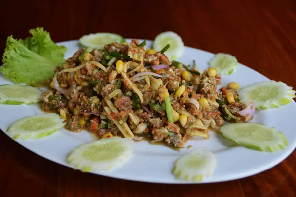 Salade Oeufs Crabe Fer Cheval Épicé Style Thaïlandais — Photo