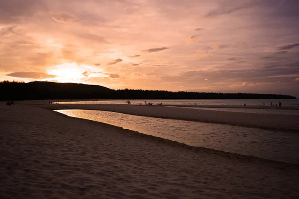 Värikäs Auringonlasku Meren Maisema Samila Beach Songkhla Thaimaa — kuvapankkivalokuva