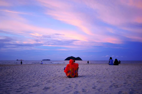 Colorful Sunset Sea Scape Samila Beach Songkhla Thailand — Stock Photo, Image