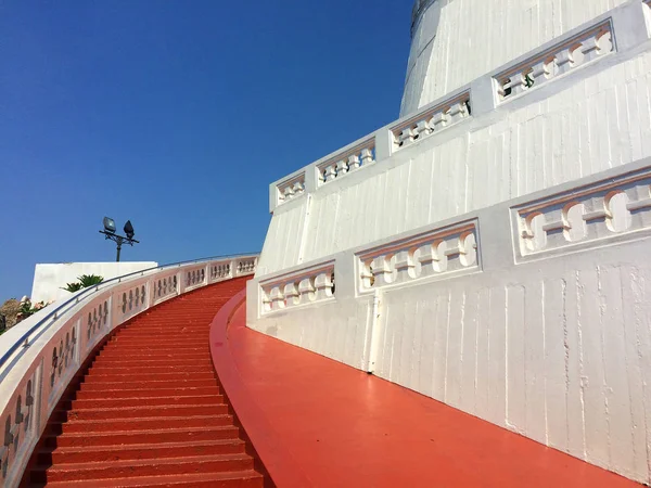 The White Pagoda(Chedi) and Red stairs of the mountain temple, Bangkok Thailand