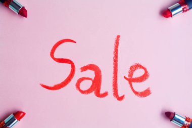 Pastel arka plan da izole satılık kırmızı ruj çizim seti, 