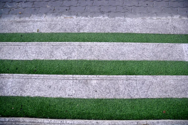 Groen gras met trap stap, achtergrond en texturen — Stockfoto
