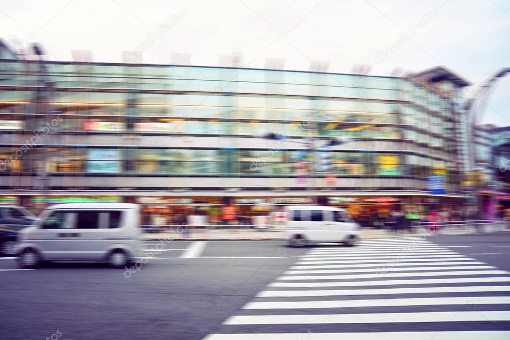 Abstract blur people crosswalk around Shibuya district area in T