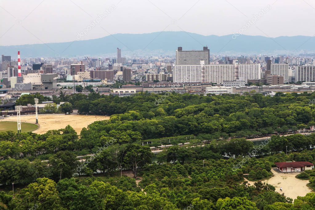 City view from the top of Osaka castle, Osaka Castle is the famo