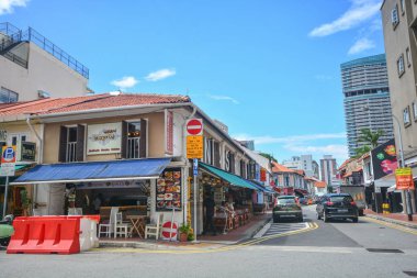 Singapur - 28 Mayıs 2019 : Küçük Hindistan'da renkli antik ev