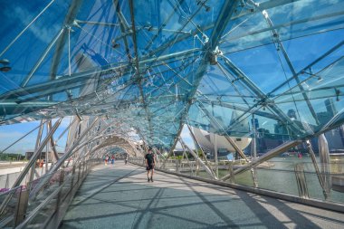 Singapur - 28 Mayıs 2019 : Helix Bridge şehir manzarası da