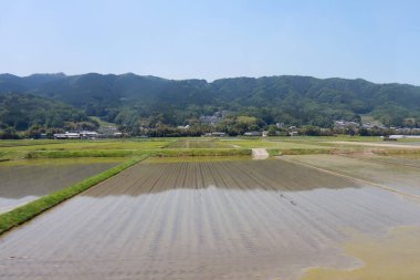 Ise gingu tapınağına giden demiryolu tren hattının doğa manzarası. Ise Jingu