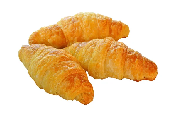 Croissants recém-assados em isolado no fundo branco, com c — Fotografia de Stock