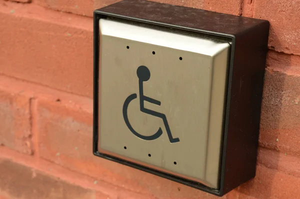 Closeup View Disability Door Access Button Easy Entrance Public Building — Stock Photo, Image