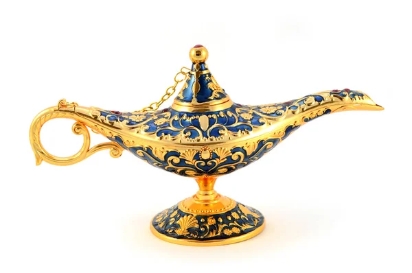 Eine Isolierte Aufnahme Einer Goldenen Genie Lampe Die Sich Auf — Stockfoto