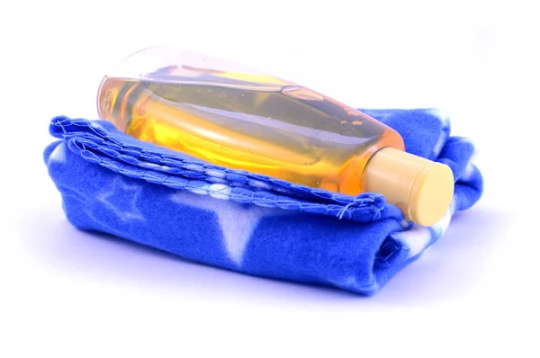 Closeup Isolated Baby Blanket Liquid Soap Bathing — Stock Photo, Image