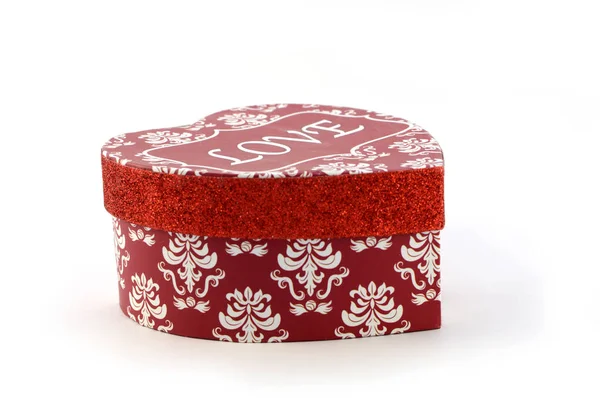Closeup Image Red Fancy Heart Shaped Box Celebrating Occasions Love — Stock Photo, Image