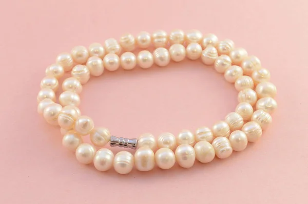 Closeup View String Sixty Authentic Oyster Pearls Stranded Beautiful Necklace — Stock Photo, Image