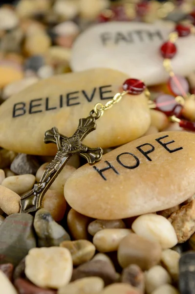 Worded Stones Rosary Bring Meaning Faith Jesus Christ — Stock Photo, Image