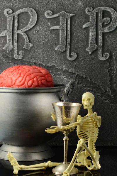 Fresh Pot Brain Stew Being Brewed Halloween — Stock Photo, Image