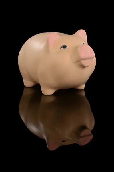 Isolated Black Reflective Background Image Ceramic Coin Piggy Bank Illustrate — Stock Photo, Image