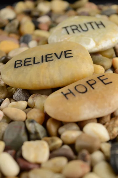 Three Stones Words Affirmations Hold Meaning Various Purposes — Stock Photo, Image