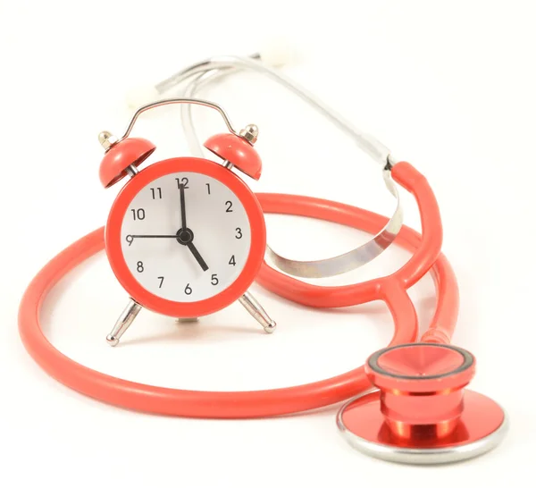 Concept Focusing Time Medical Issues Stethoscope Red Alarm Clock — Stock Photo, Image