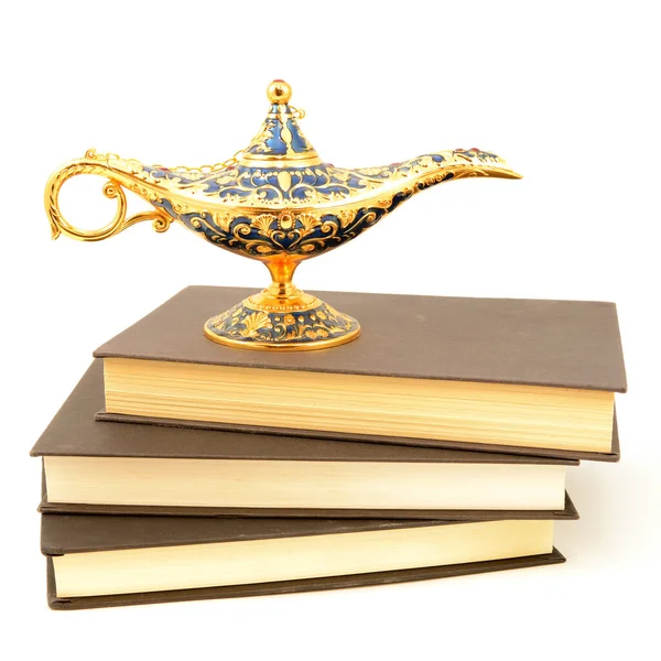 Een Paar Verhalenboeken Met Een Geest Lamp Betekenis Geven Aan — Stockfoto