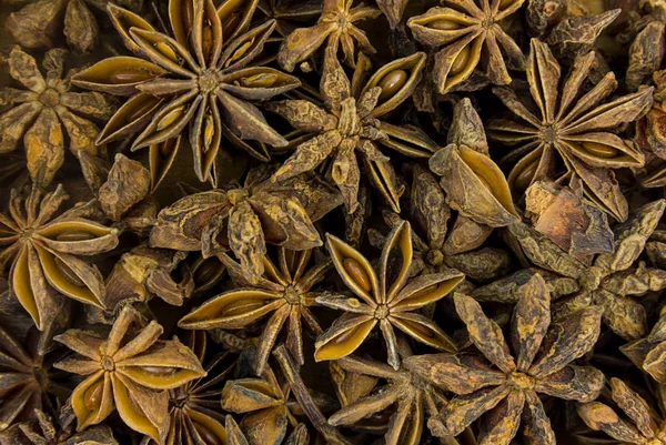 Anis Estrelado Com Sementes Tempero Sobremesas Fundo Culinária Vegetal Marrom — Fotografia de Stock