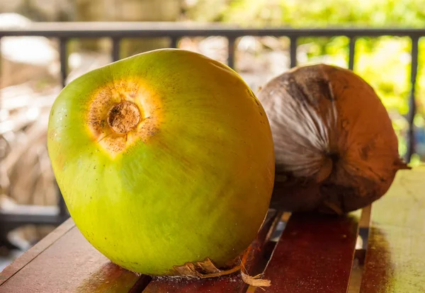 Pár Érett Kókuszdió Egzotikus Gyümölcs Ázsia Trópusi Dió Alapja Egy — Stock Fotó