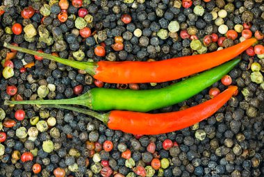 Yatay biber biber kırmızı yeşil sos Bankası, mutfak menü dekorasyon