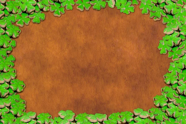 Набор Печенье Пряный Зеленый Мастик Форма Клевера Овальной Рамке Дизайн — стоковое фото