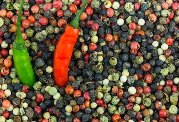 two long peppers spicy chili deep in the set mix black red white pepper peas small base design copy space