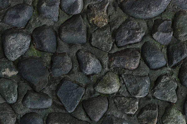 Stones Dark Black Gray Cement Wall Part Old River Mouth — Stock Photo, Image