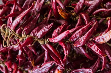 baharat desen Asya Kırmızı pod chili Koyu bordo arka plan mutfak baharat baharatlı temel birçok meyve