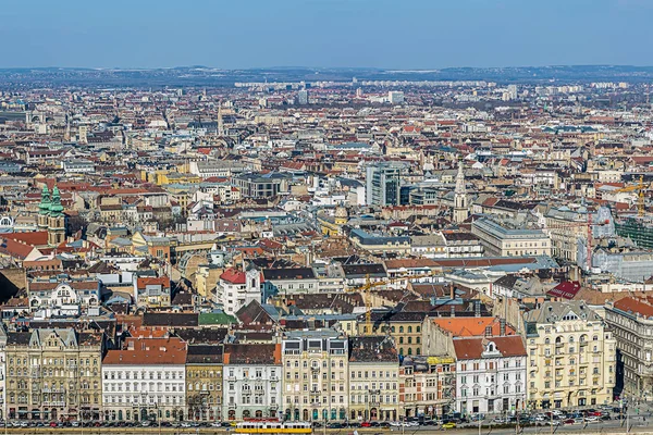 Panorama Wysokiej Punktu Centrum Budapesztu Wiele Budynków Perspektywy Dach Czerwony — Zdjęcie stockowe