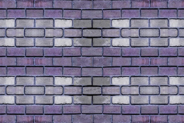 Кирпичная Стена Контрастная База Фиолетовый Ряд Кирпичей Серый Камень Центре — стоковое фото