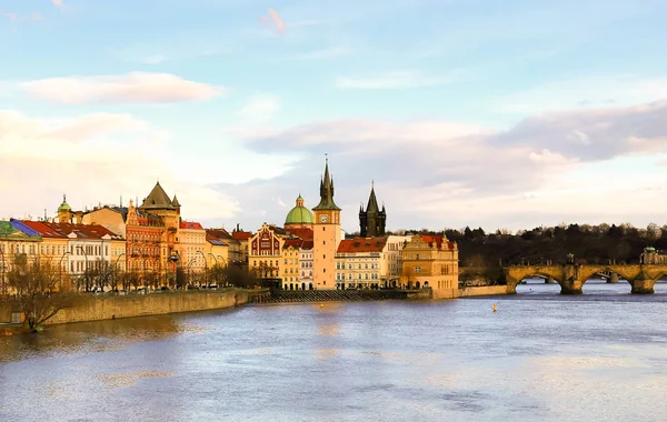 Vista Panorâmica Torre Com Relógio Rio Vatslav Mala Strana Parte — Fotografia de Stock